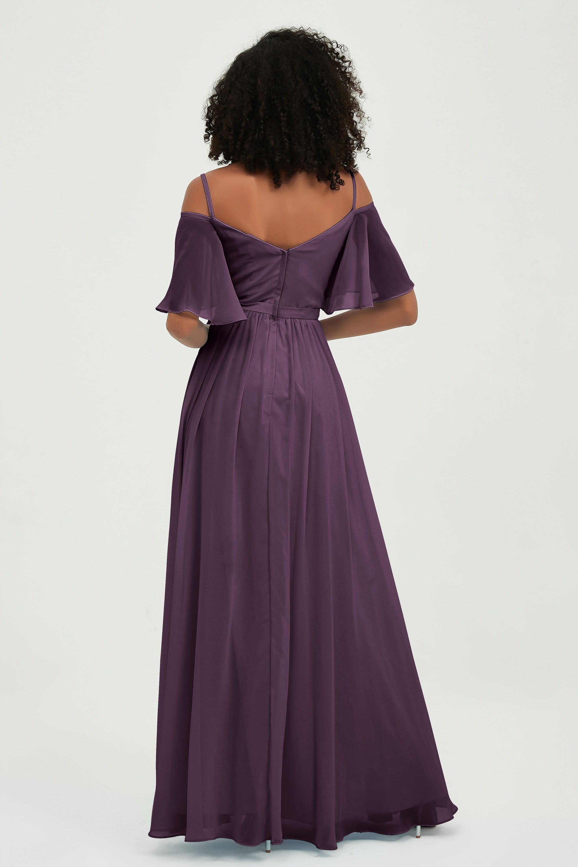 Off the Shoulder Chiffon Flutter Sleeves Junior Bridesmaid Dress Formal Evening Prom Gowns