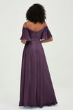 Off the Shoulder Chiffon Flutter Sleeves Junior Bridesmaid Dress Formal Evening Prom Gowns