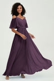 Off the Shoulder Chiffon Flutter Sleeves Junior Bridesmaid Dress Formal Evening Prom Gowns