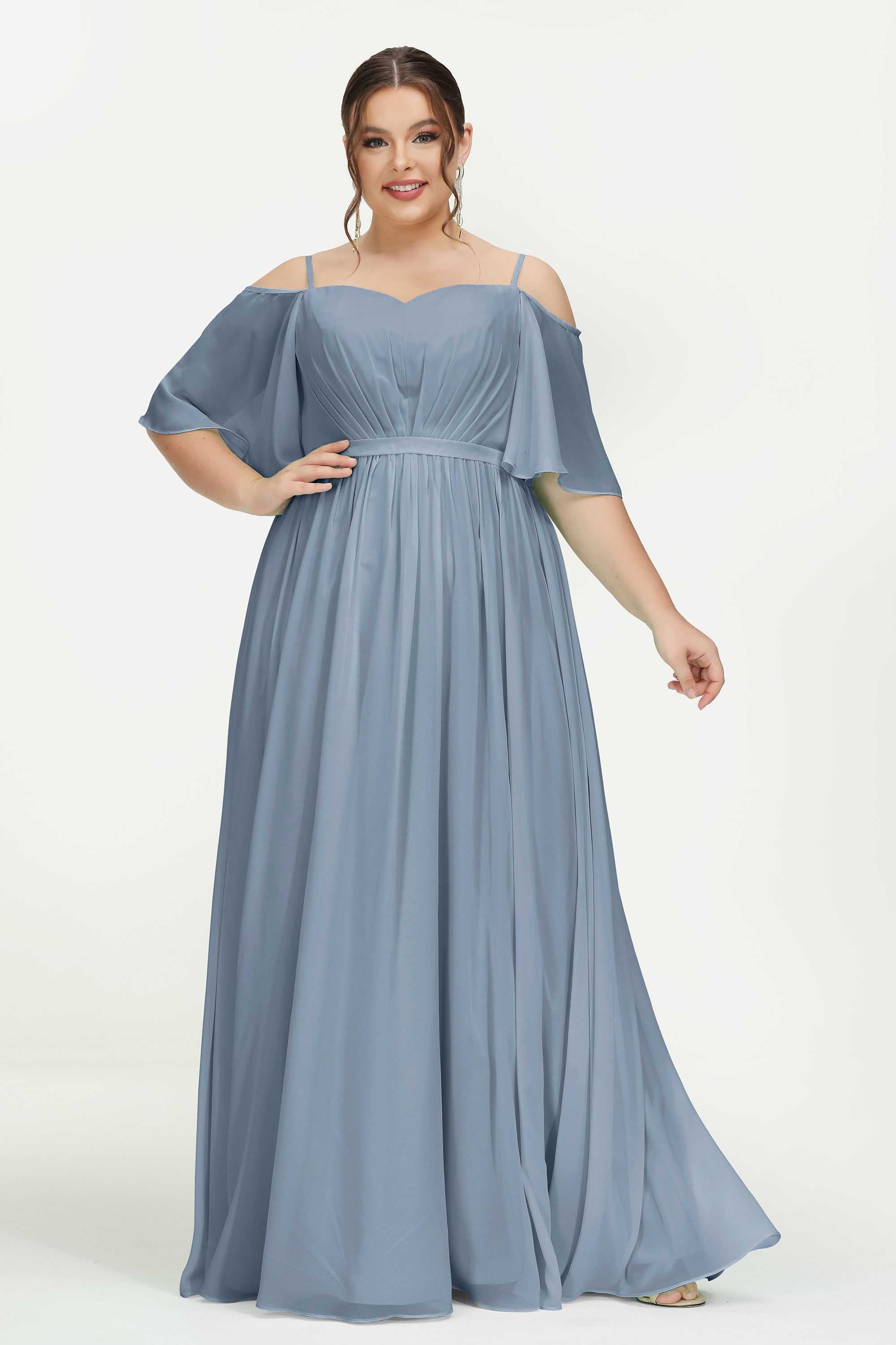 Off the Shoulder Chiffon Flutter Sleeves Junior Bridesmaid Dress Formal Evening Prom Gowns