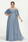 Off the Shoulder Chiffon Flutter Sleeves Junior Bridesmaid Dress Formal Evening Prom Gowns
