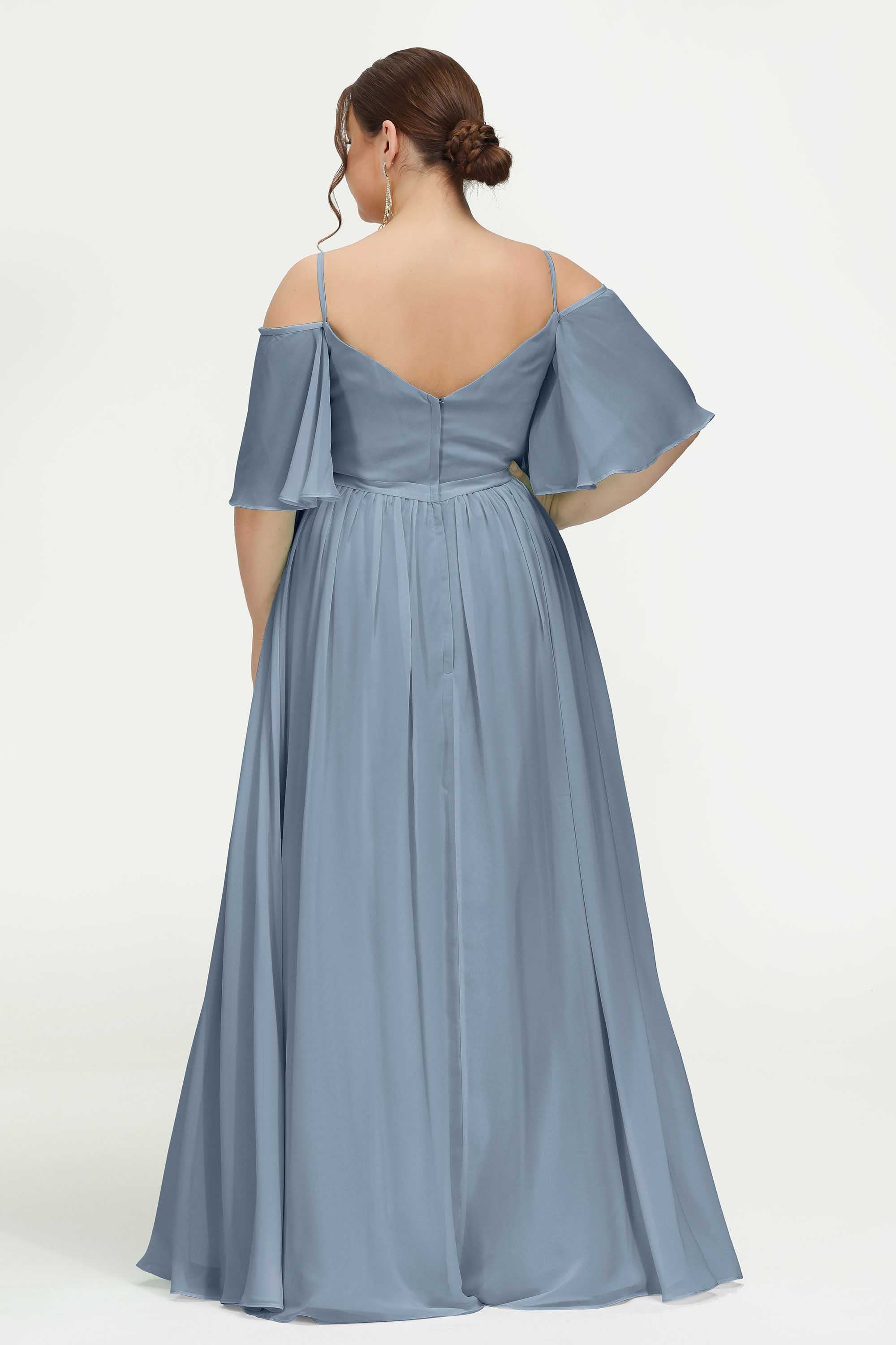 Off the Shoulder Chiffon Flutter Sleeves Junior Bridesmaid Dress Formal Evening Prom Gowns