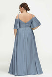 Off the Shoulder Chiffon Flutter Sleeves Junior Bridesmaid Dress Formal Evening Prom Gowns