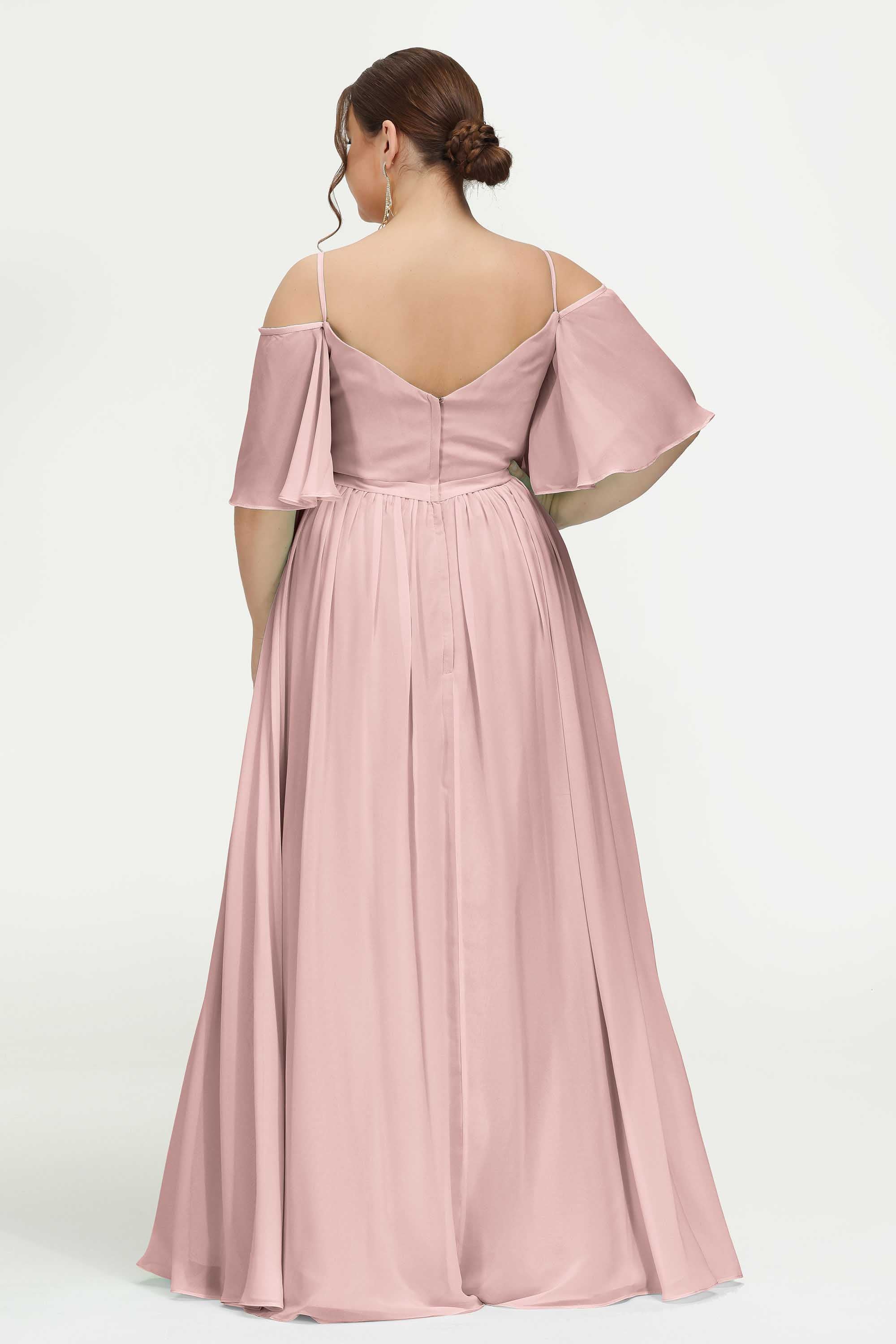 Off the Shoulder Chiffon Flutter Sleeves Junior Bridesmaid Dress Formal Evening Prom Gowns