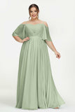 Off the Shoulder Chiffon Flutter Sleeves Junior Bridesmaid Dress Formal Evening Prom Gowns