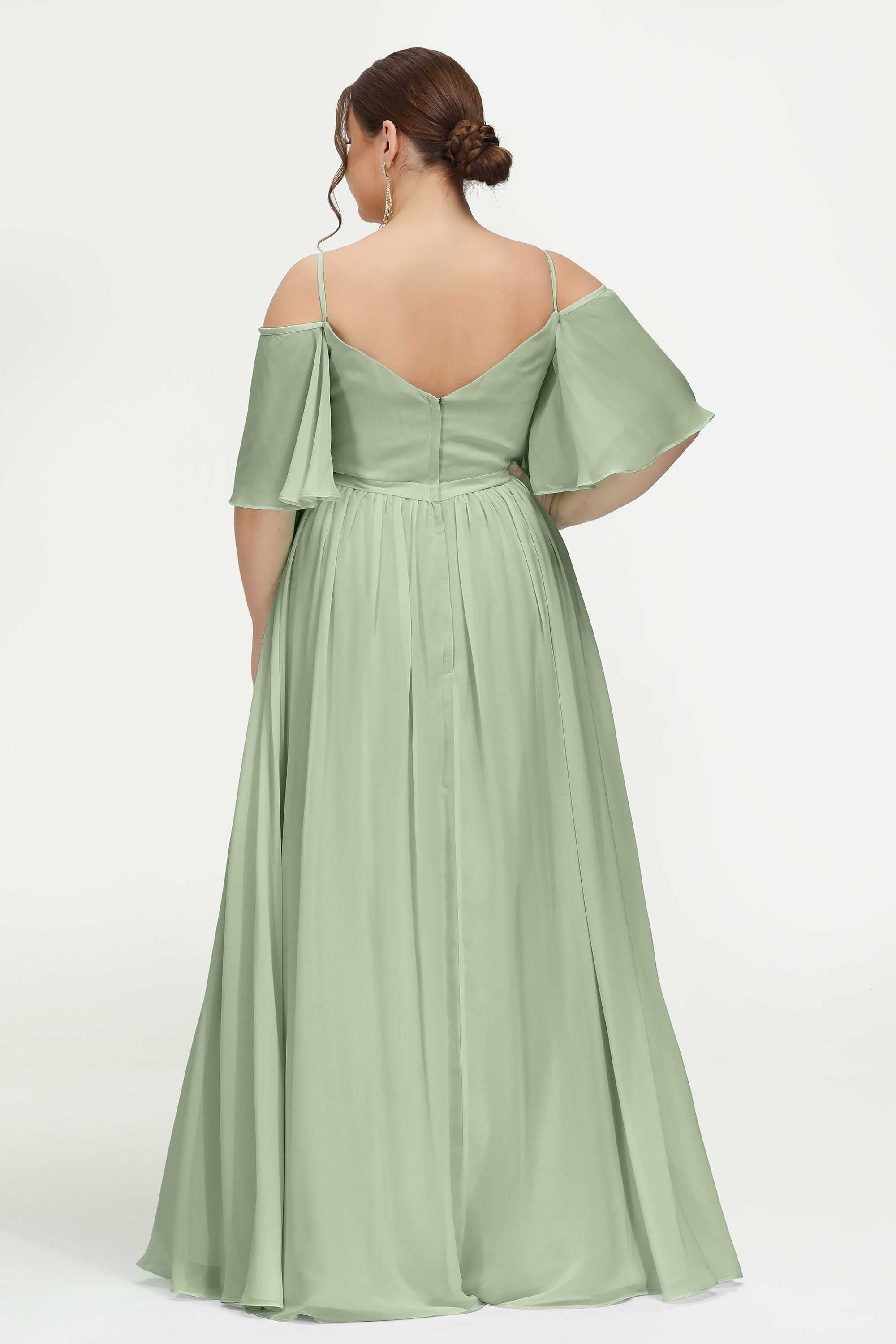 Off the Shoulder Chiffon Flutter Sleeves Junior Bridesmaid Dress Formal Evening Prom Gowns