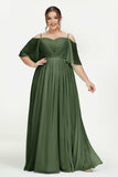 Off the Shoulder Chiffon Flutter Sleeves Junior Bridesmaid Dress Formal Evening Prom Gowns