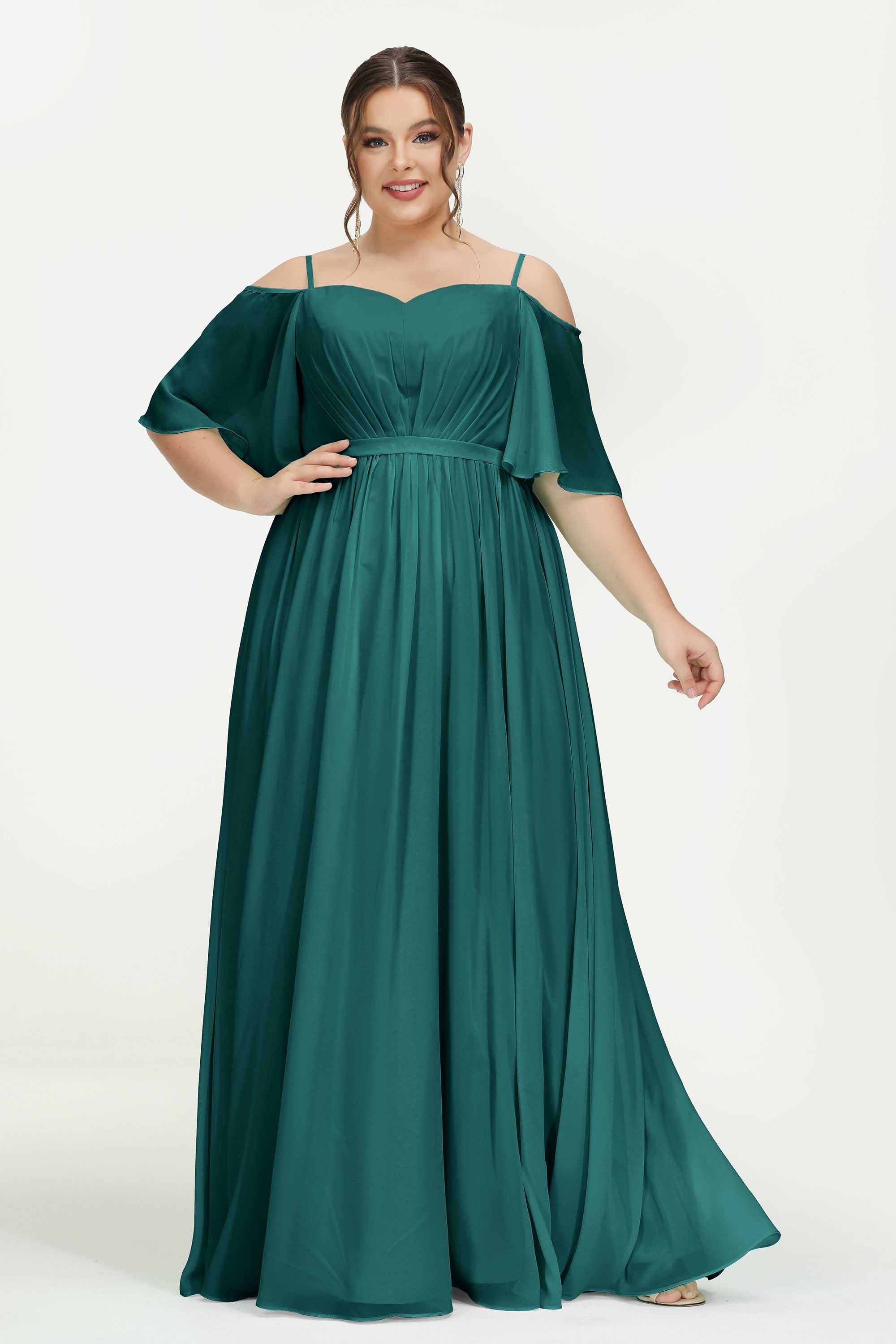 Off the Shoulder Chiffon Flutter Sleeves Junior Bridesmaid Dress Formal Evening Prom Gowns