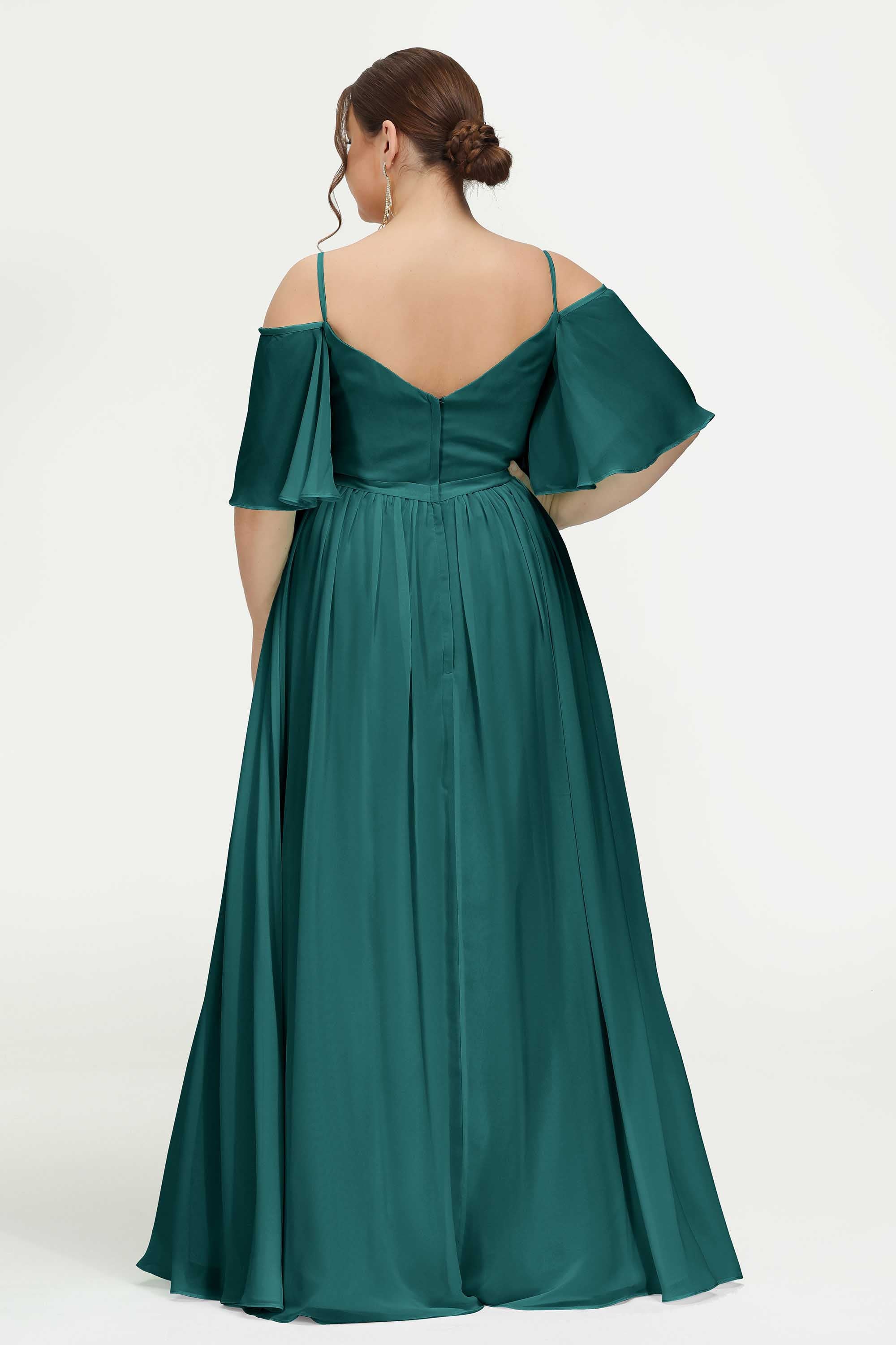 Off the Shoulder Chiffon Flutter Sleeves Junior Bridesmaid Dress Formal Evening Prom Gowns