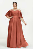 Off the Shoulder Chiffon Flutter Sleeves Junior Bridesmaid Dress Formal Evening Prom Gowns