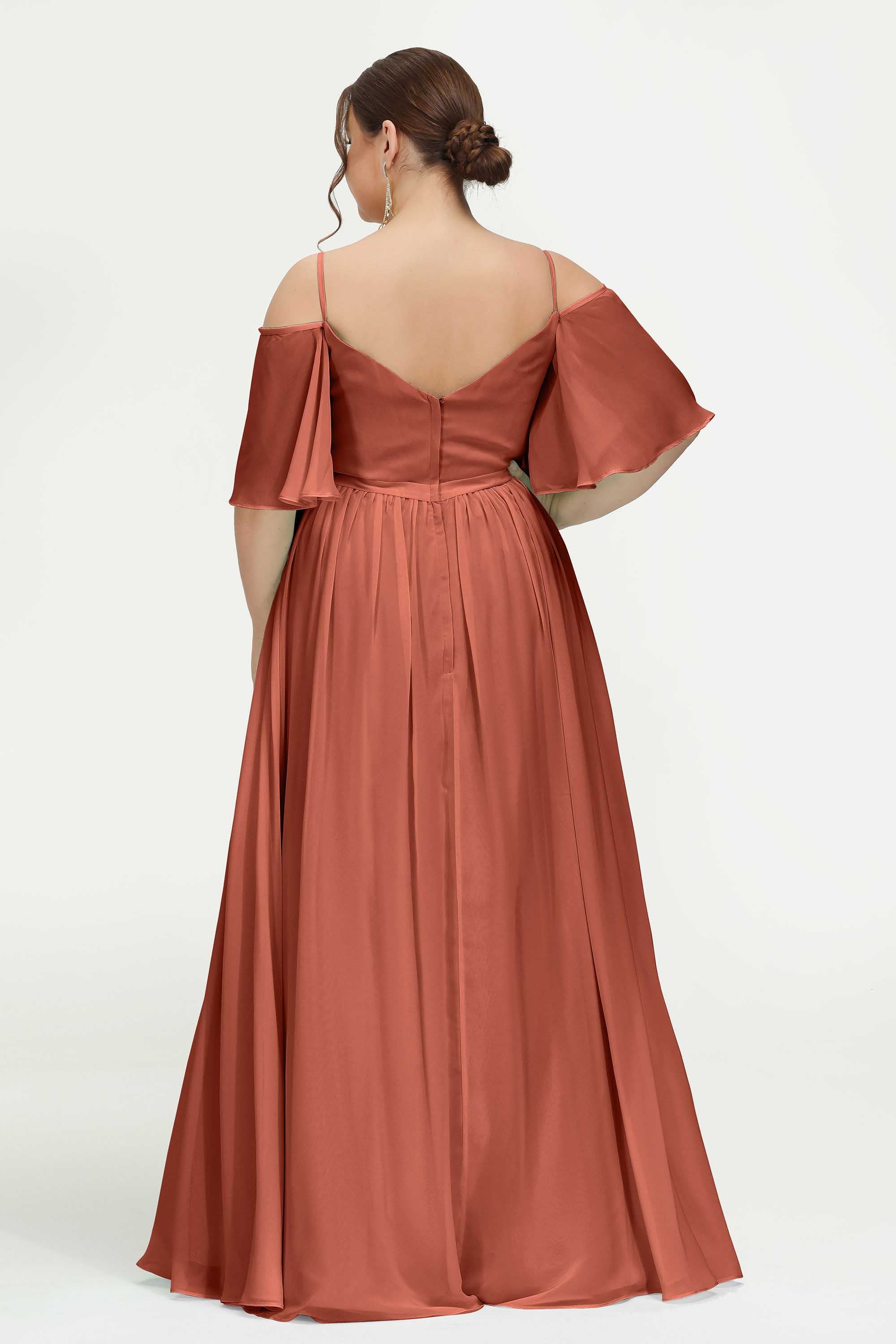 Off the Shoulder Chiffon Flutter Sleeves Junior Bridesmaid Dress Formal Evening Prom Gowns