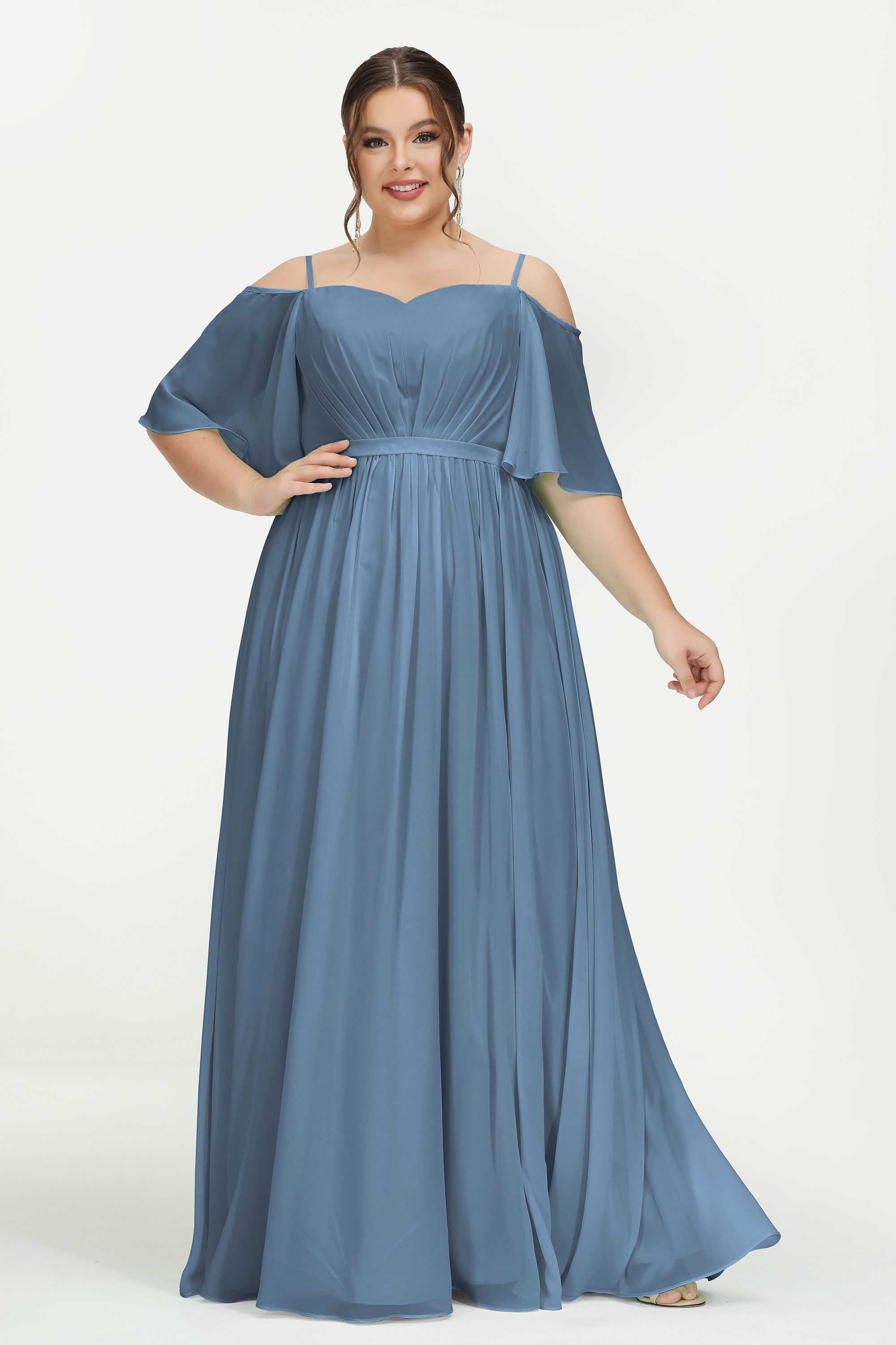 Off the Shoulder Chiffon Flutter Sleeves Junior Bridesmaid Dress Formal Evening Prom Gowns