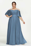 Off the Shoulder Chiffon Flutter Sleeves Junior Bridesmaid Dress Formal Evening Prom Gowns