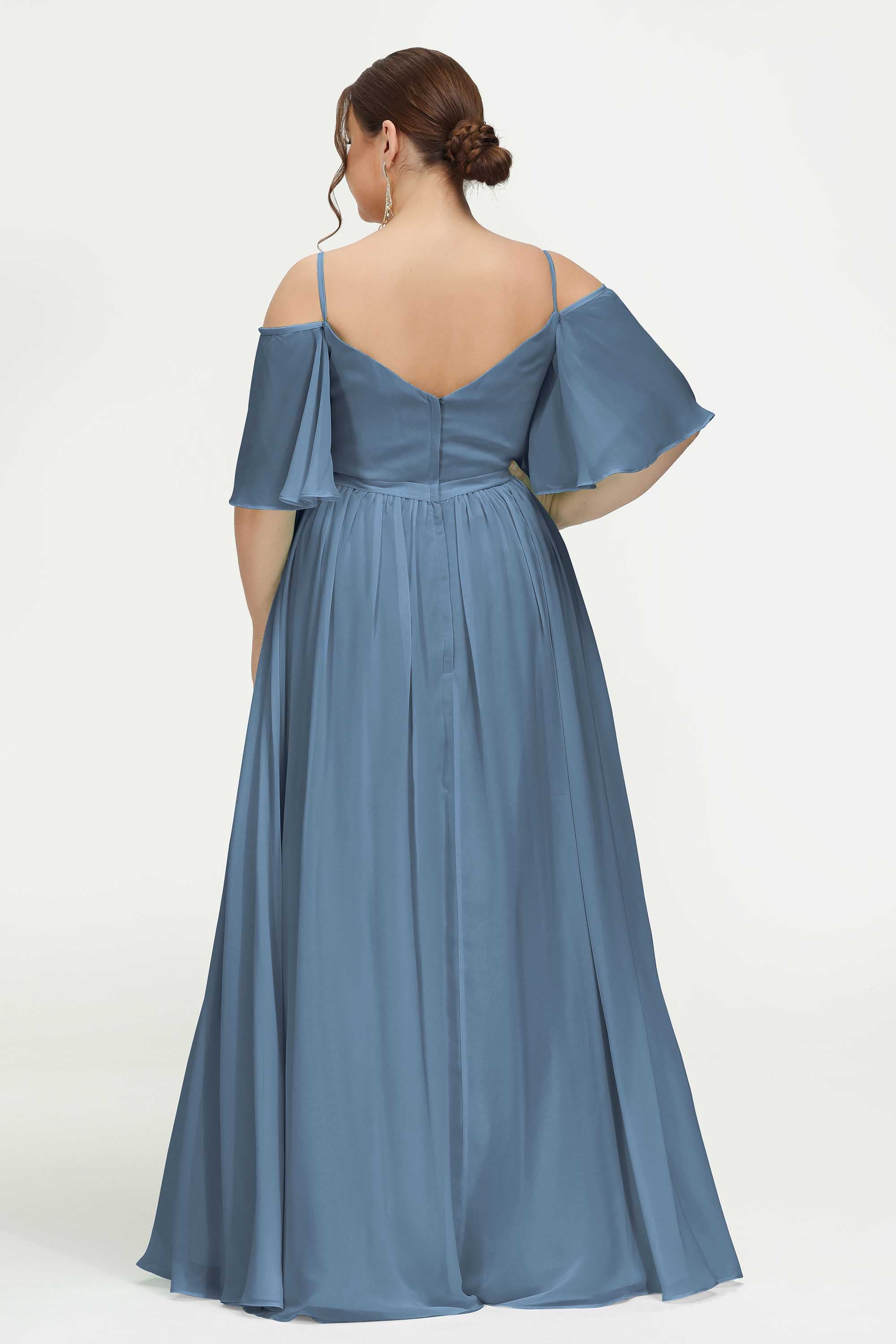 Off the Shoulder Chiffon Flutter Sleeves Junior Bridesmaid Dress Formal Evening Prom Gowns
