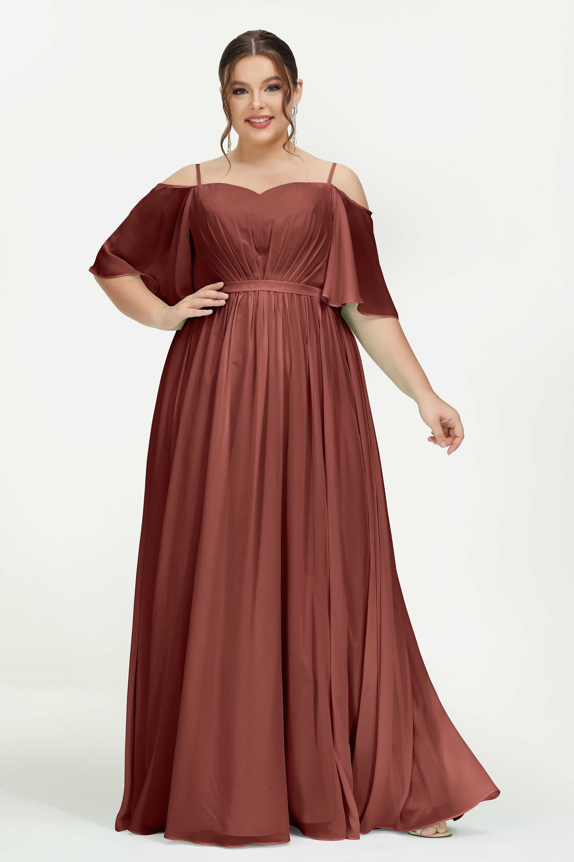 Off the Shoulder Chiffon Flutter Sleeves Junior Bridesmaid Dress Formal Evening Prom Gowns