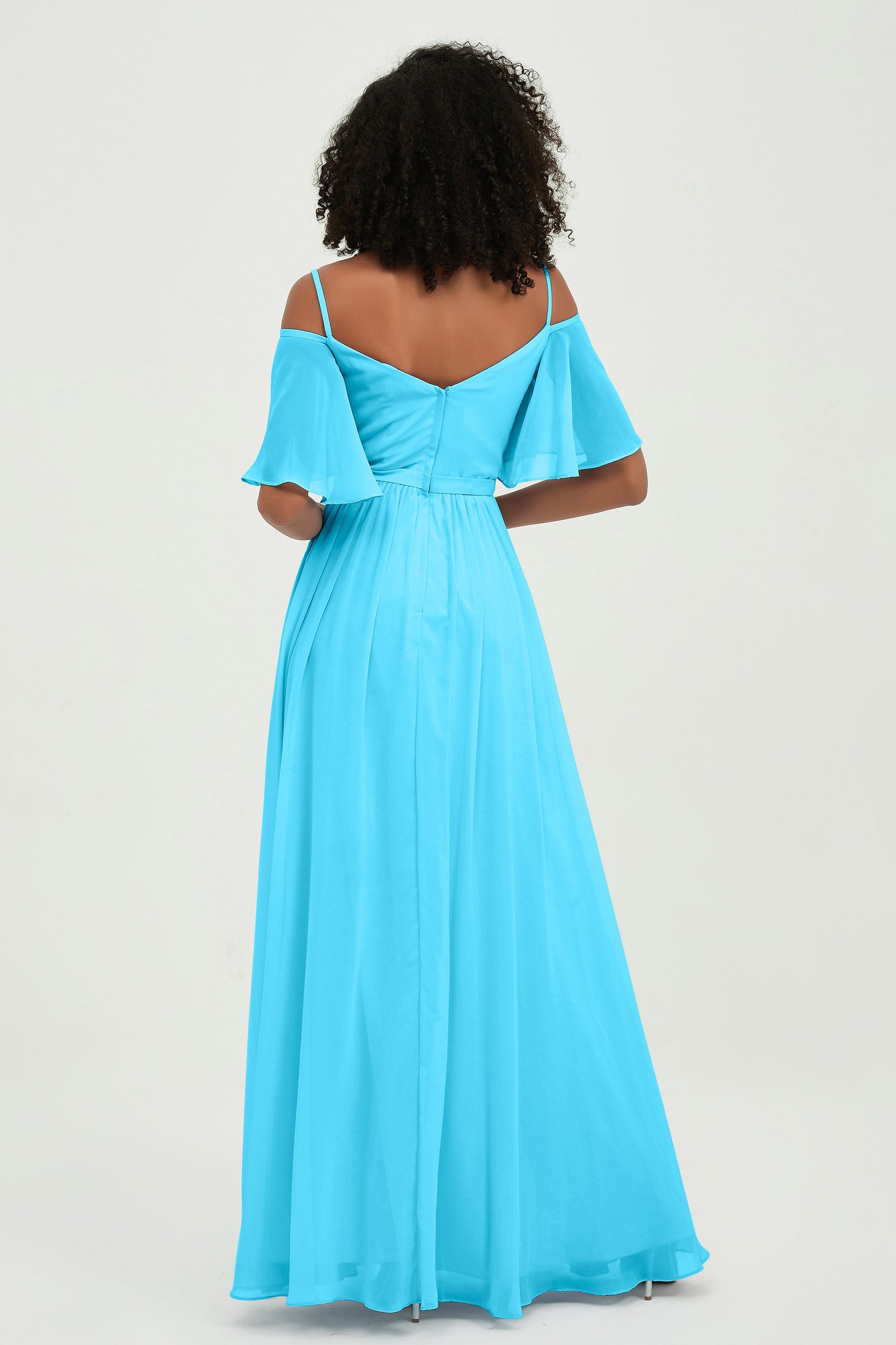 Off the Shoulder Chiffon Flutter Sleeves Junior Bridesmaid Dress Formal Evening Prom Gowns