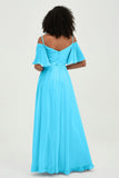 Off the Shoulder Chiffon Flutter Sleeves Junior Bridesmaid Dress Formal Evening Prom Gowns