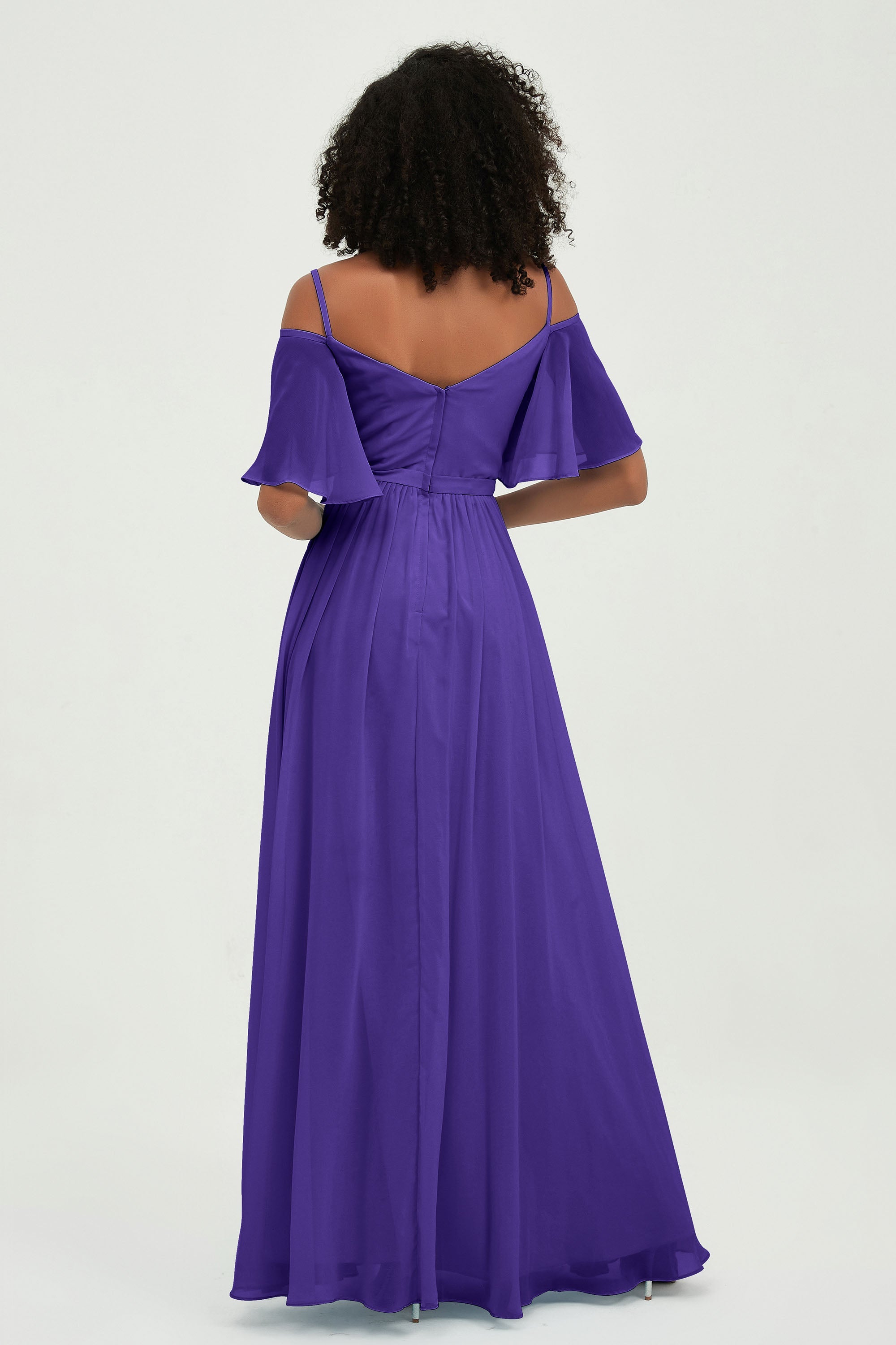 Off the Shoulder Chiffon Flutter Sleeves Junior Bridesmaid Dress Formal Evening Prom Gowns