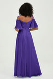 Off the Shoulder Chiffon Flutter Sleeves Junior Bridesmaid Dress Formal Evening Prom Gowns