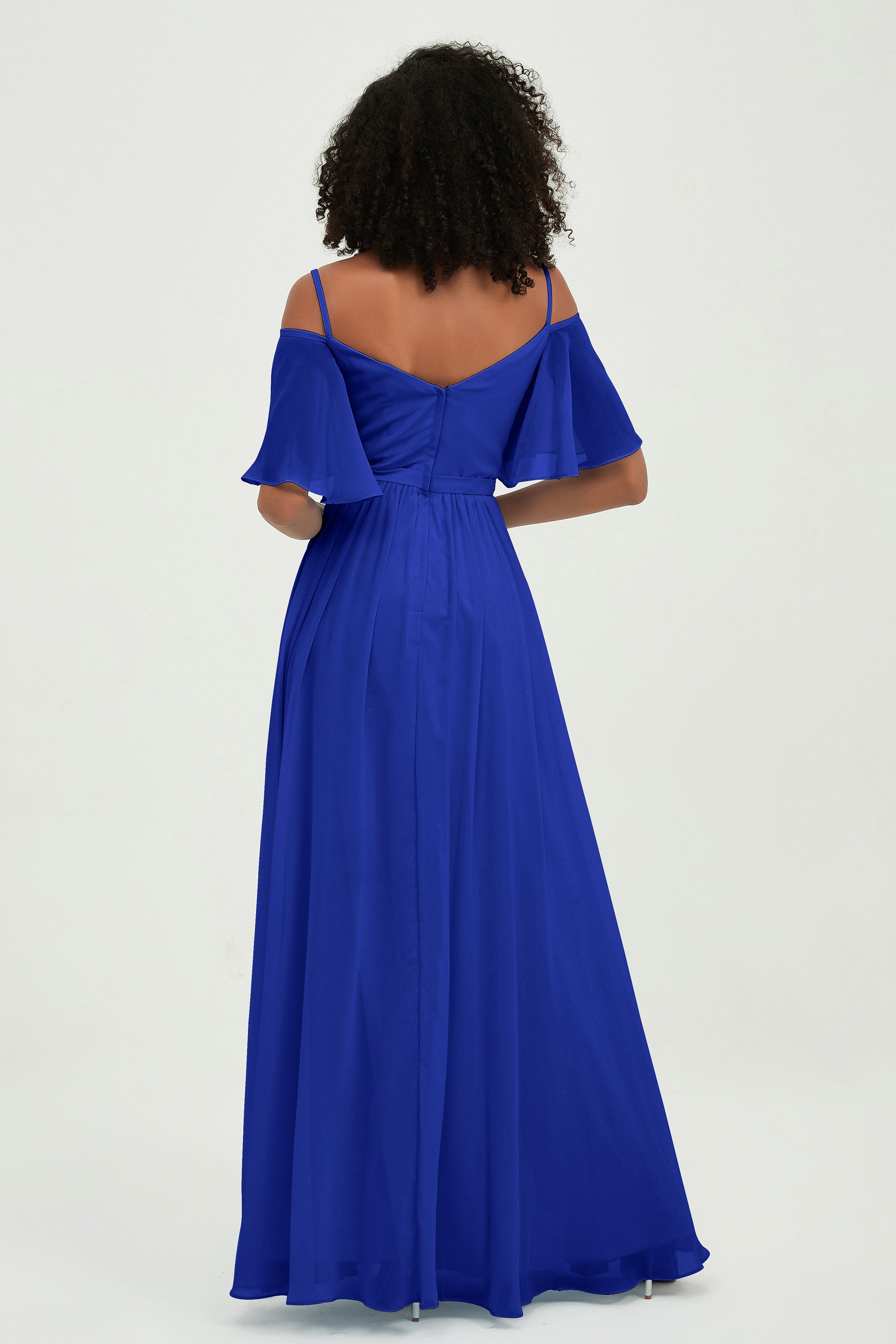 Off the Shoulder Chiffon Flutter Sleeves Junior Bridesmaid Dress Formal Evening Prom Gowns