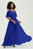 Off the Shoulder Chiffon Flutter Sleeves Junior Bridesmaid Dress Formal Evening Prom Gowns