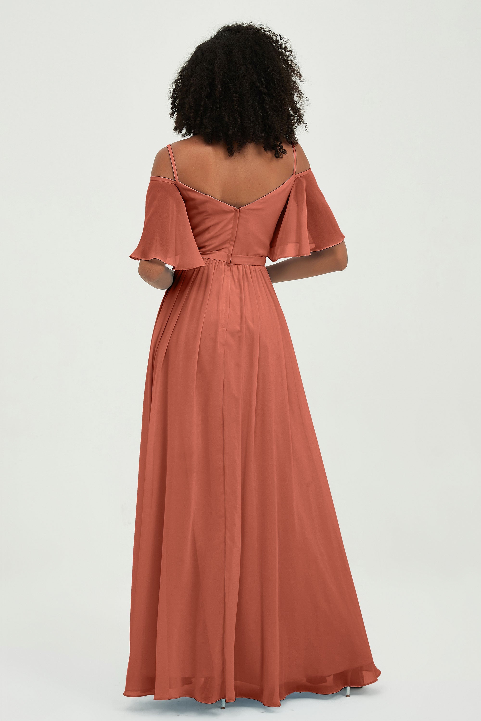 Off the Shoulder Chiffon Flutter Sleeves Junior Bridesmaid Dress Formal Evening Prom Gowns