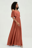 Off the Shoulder Chiffon Flutter Sleeves Junior Bridesmaid Dress Formal Evening Prom Gowns
