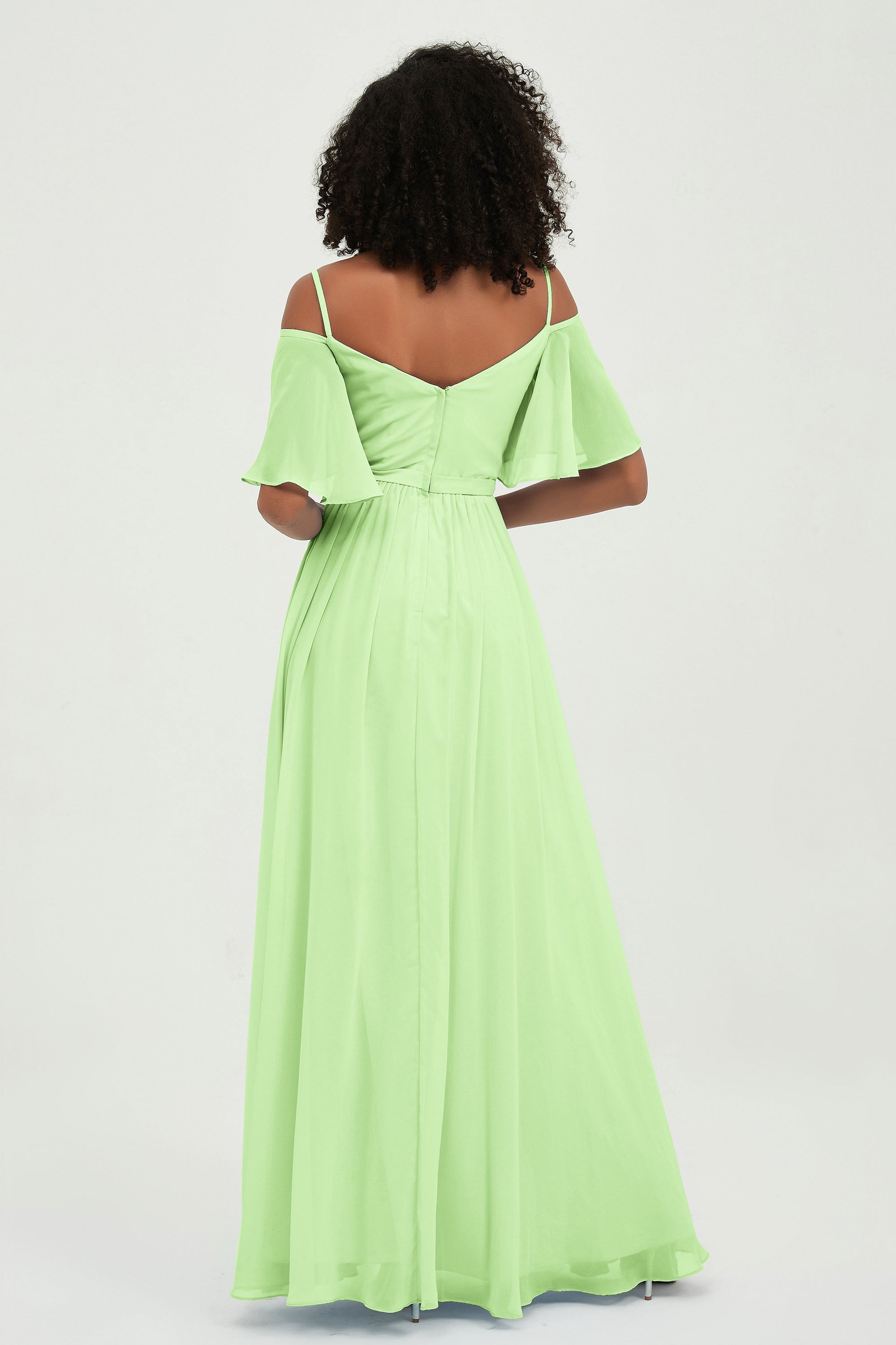 Off the Shoulder Chiffon Flutter Sleeves Junior Bridesmaid Dress Formal Evening Prom Gowns