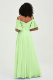Off the Shoulder Chiffon Flutter Sleeves Junior Bridesmaid Dress Formal Evening Prom Gowns
