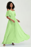 Off the Shoulder Chiffon Flutter Sleeves Junior Bridesmaid Dress Formal Evening Prom Gowns