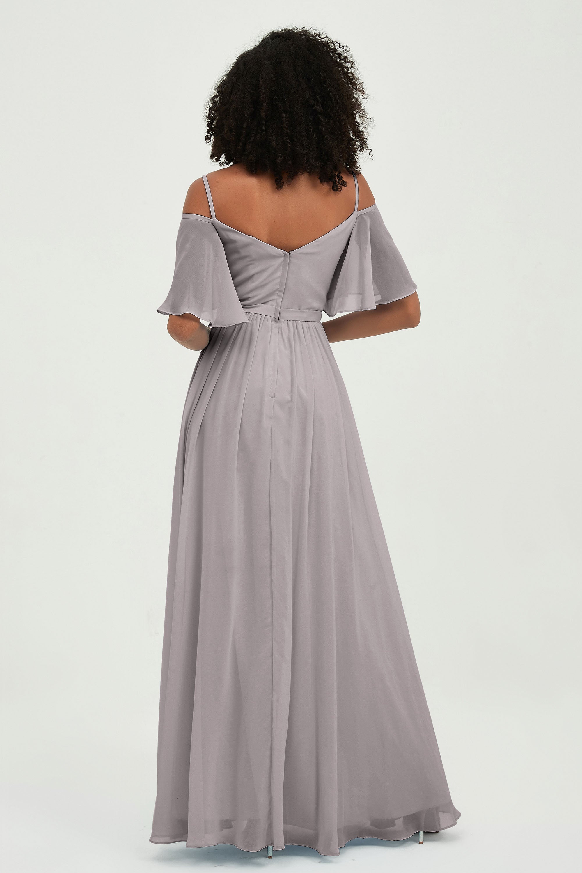 Off the Shoulder Chiffon Flutter Sleeves Junior Bridesmaid Dress Formal Evening Prom Gowns