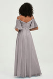 Off the Shoulder Chiffon Flutter Sleeves Junior Bridesmaid Dress Formal Evening Prom Gowns