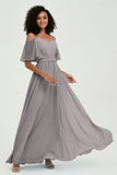 Off the Shoulder Chiffon Flutter Sleeves Junior Bridesmaid Dress Formal Evening Prom Gowns