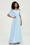 Off the Shoulder Chiffon Flutter Sleeves Junior Bridesmaid Dress Formal Evening Prom Gowns