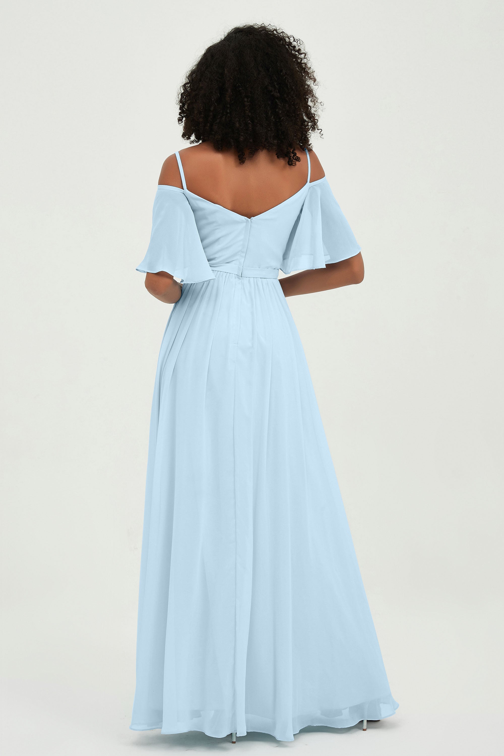 Off the Shoulder Chiffon Flutter Sleeves Junior Bridesmaid Dress Formal Evening Prom Gowns
