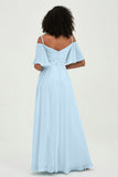 Off the Shoulder Chiffon Flutter Sleeves Junior Bridesmaid Dress Formal Evening Prom Gowns