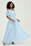 Off the Shoulder Chiffon Flutter Sleeves Junior Bridesmaid Dress Formal Evening Prom Gowns