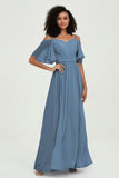 Off the Shoulder Chiffon Flutter Sleeves Junior Bridesmaid Dress Formal Evening Prom Gowns