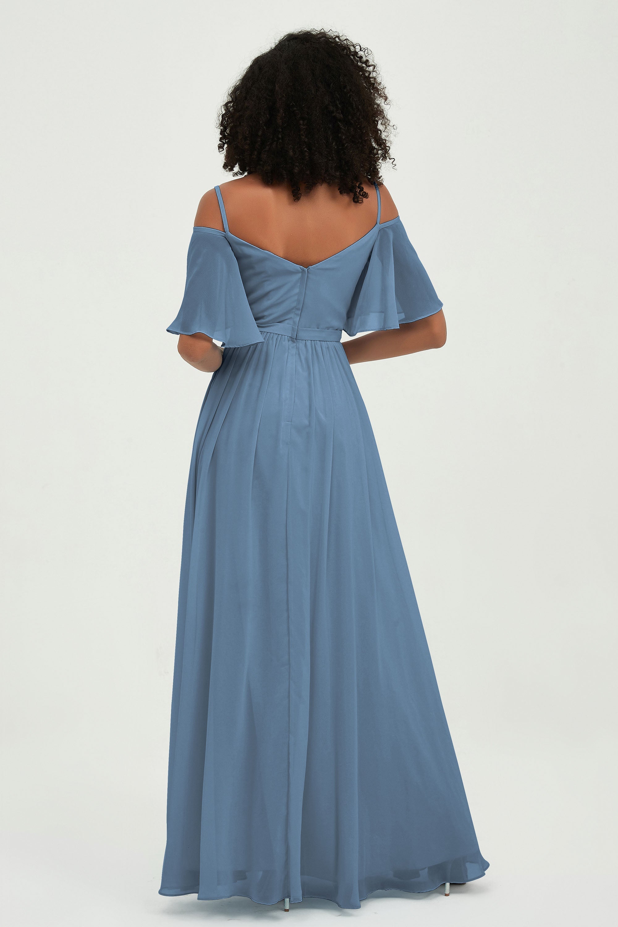 Off the Shoulder Chiffon Flutter Sleeves Junior Bridesmaid Dress Formal Evening Prom Gowns