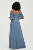 Off the Shoulder Chiffon Flutter Sleeves Junior Bridesmaid Dress Formal Evening Prom Gowns