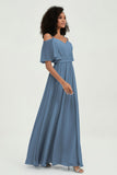 Off the Shoulder Chiffon Flutter Sleeves Junior Bridesmaid Dress Formal Evening Prom Gowns