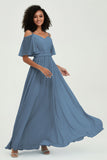 Off the Shoulder Chiffon Flutter Sleeves Junior Bridesmaid Dress Formal Evening Prom Gowns