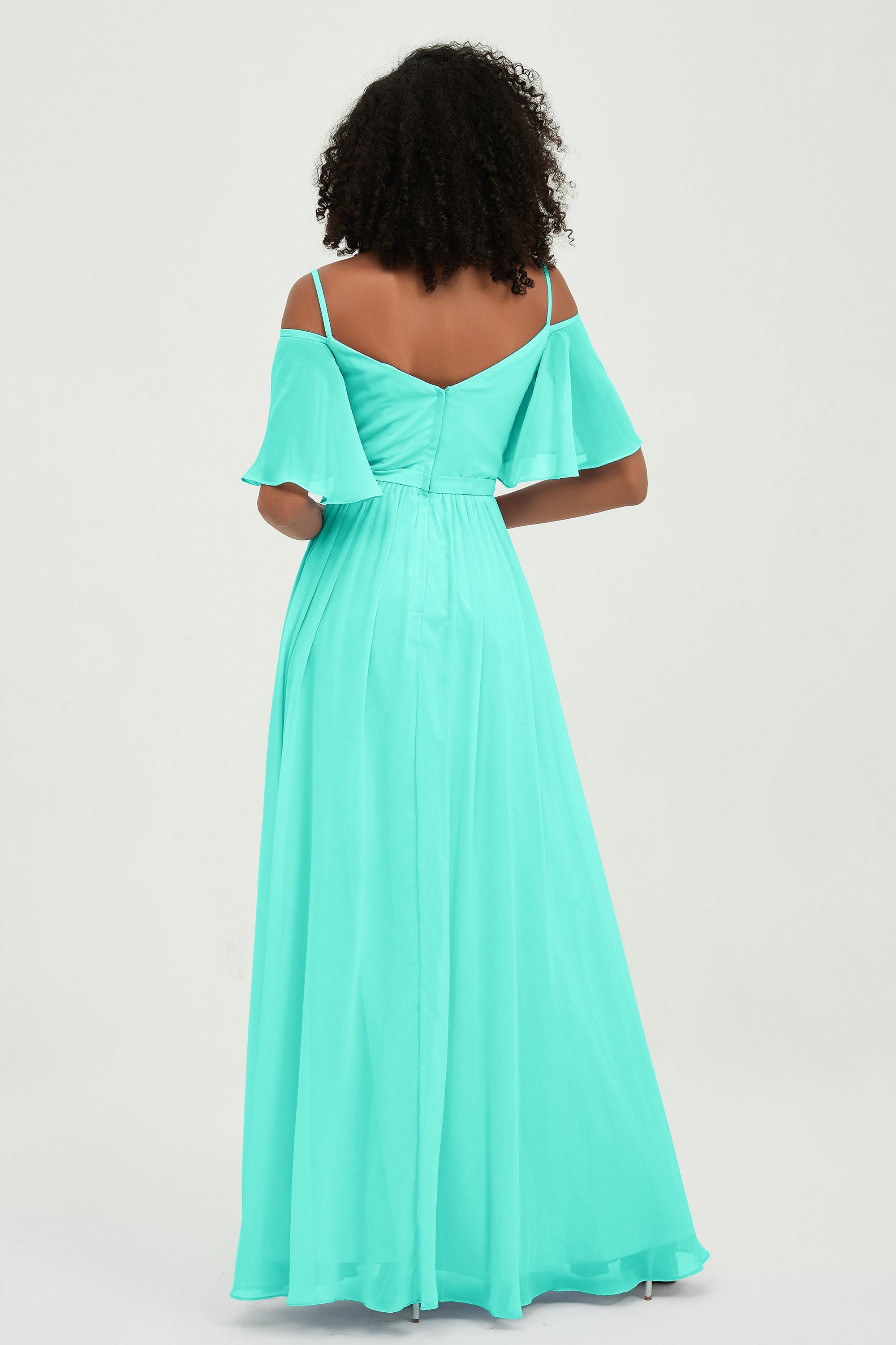 Off the Shoulder Chiffon Flutter Sleeves Junior Bridesmaid Dress Formal Evening Prom Gowns