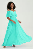 Off the Shoulder Chiffon Flutter Sleeves Junior Bridesmaid Dress Formal Evening Prom Gowns