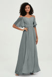Off the Shoulder Chiffon Flutter Sleeves Junior Bridesmaid Dress Formal Evening Prom Gowns