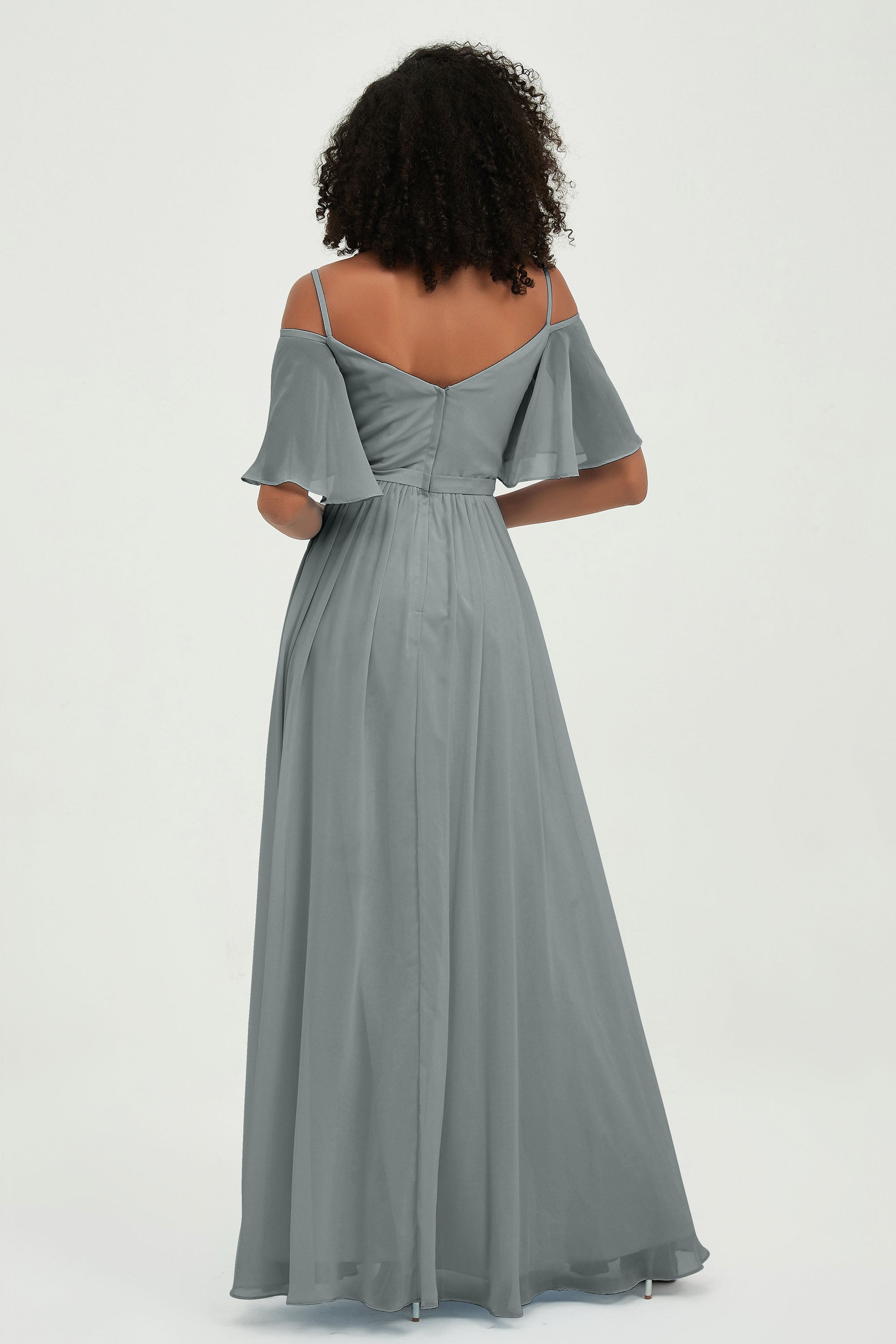 Off the Shoulder Chiffon Flutter Sleeves Junior Bridesmaid Dress Formal Evening Prom Gowns