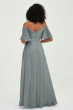 Off the Shoulder Chiffon Flutter Sleeves Junior Bridesmaid Dress Formal Evening Prom Gowns