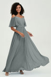 Off the Shoulder Chiffon Flutter Sleeves Junior Bridesmaid Dress Formal Evening Prom Gowns