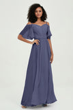 Off the Shoulder Chiffon Flutter Sleeves Junior Bridesmaid Dress Formal Evening Prom Gowns
