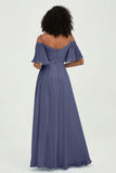 Off the Shoulder Chiffon Flutter Sleeves Junior Bridesmaid Dress Formal Evening Prom Gowns